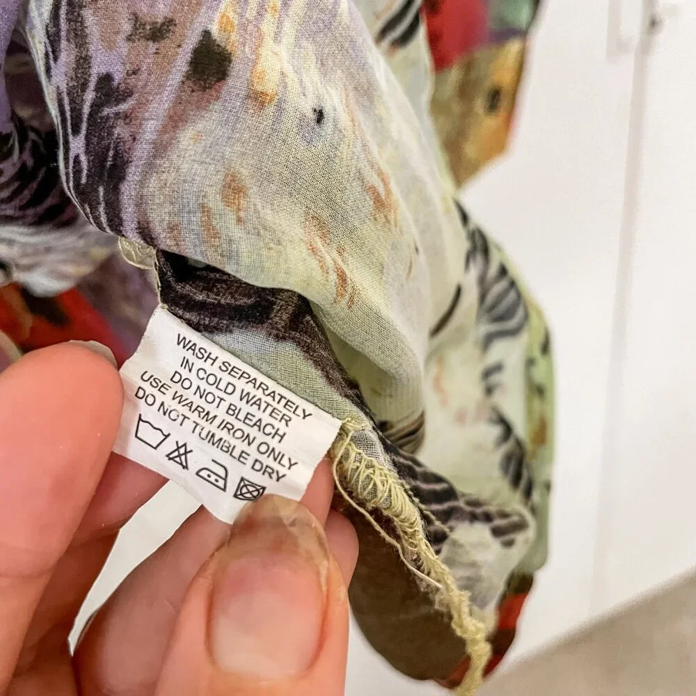 Abstract Multi-Color Sheer Button-Front Blouse - Picture 6 of 10